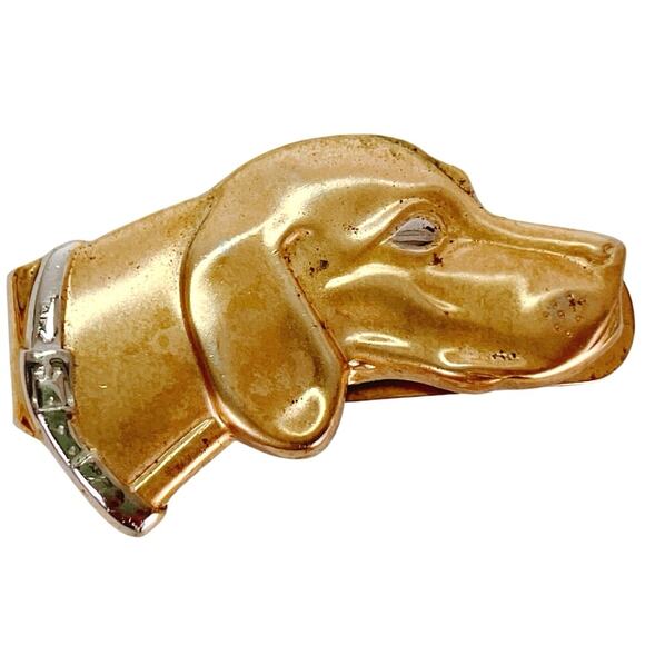 Vintage Swank Dog Tie Bar Clip Gold Tone Mid Century Signed Figural 1950s Hound - Picture 1 of 12